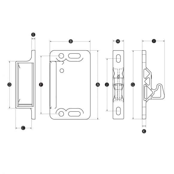 Side Mount Screw-in Grabber Catch/Latch technical drawing