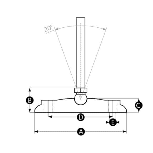 LD-Model-01BD-LF bolt down plastic levelling foot with threaded rod - drawing