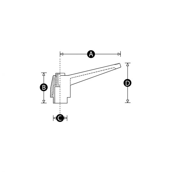 LD-Model-01F-CH female index clamping handle technical drawing