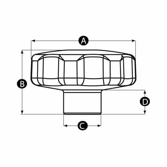 LD-Model-01F-MK Stainless steel metal lobe knob 2D technical drawing