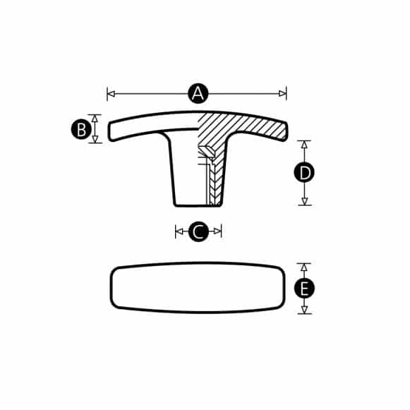 Female plastic t-handle technical drawing