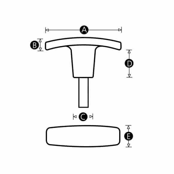 LD-Model-01M-PH Plastic tee handle with Male threaded stud - technical drawing