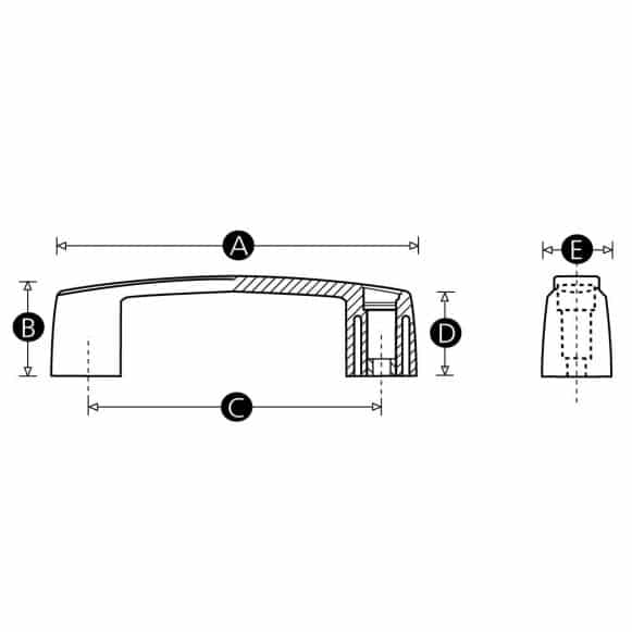 LD-Model-01V-BH Machine pull handle with caps - technical drawing