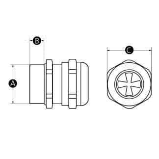 LD-Model-02-CG Nickel Plated Brass Cable Gland with EMC Protection for shielded cables - technical drawing