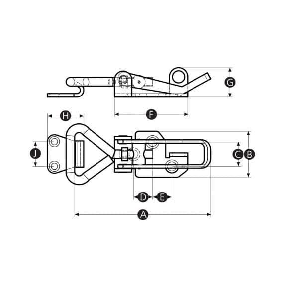 LD-Model-02-ML Stainless steel adjustable toggle latch or hook clamp technical drawing