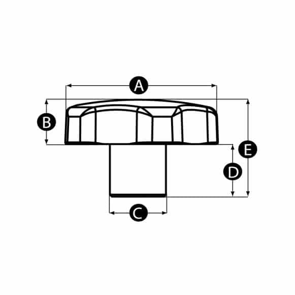 LD-Model-02F-MK Pressed stainless steel lobe knob technical drawing