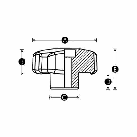 LD-Model-02F-PK plastic lobe knob technical drawing