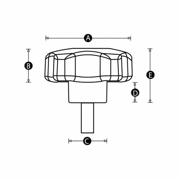 plastic lobe knob with male thread - technical drawing