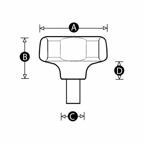 Hollow lobe shape clamping knob with male thread - technical drawing