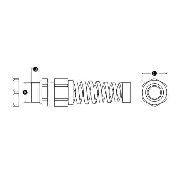 technical drawing of cable gland with strain relief