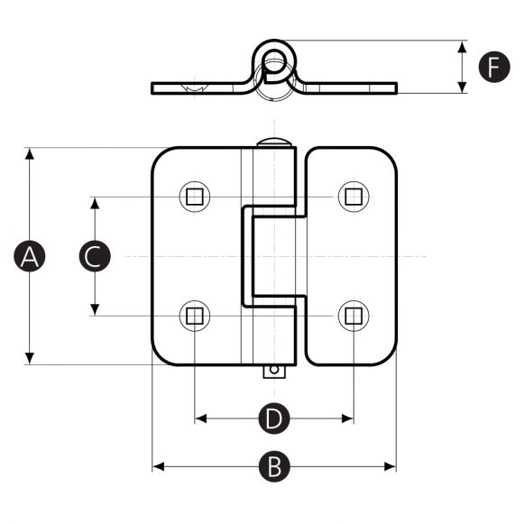 LD-Model-04-HI polished metal hinge technical drawing