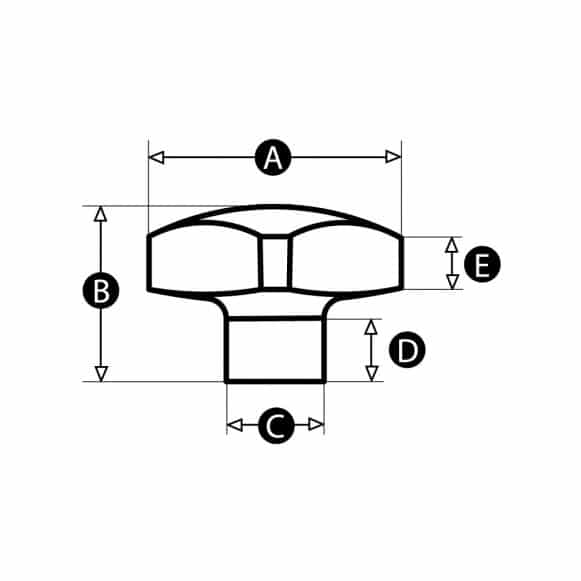 Stainless steel star knob 2D technical drawing