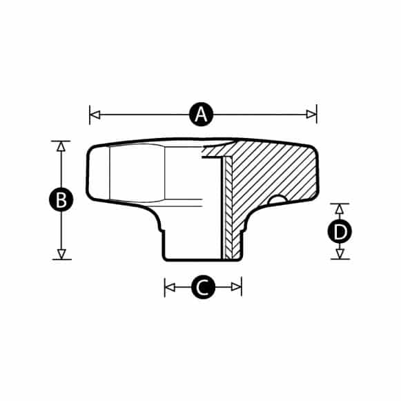Solid lobe knob with female thread - technical drawing