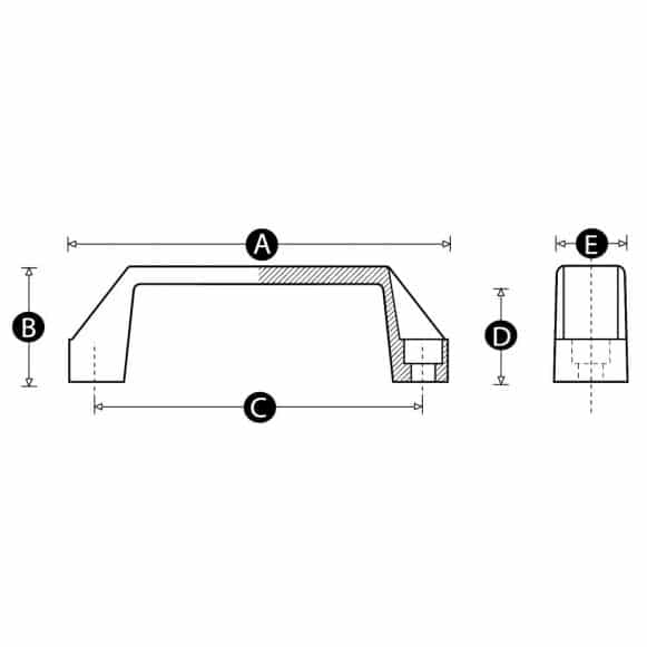 Machine handle, bridge handle, pull handle technical drawing