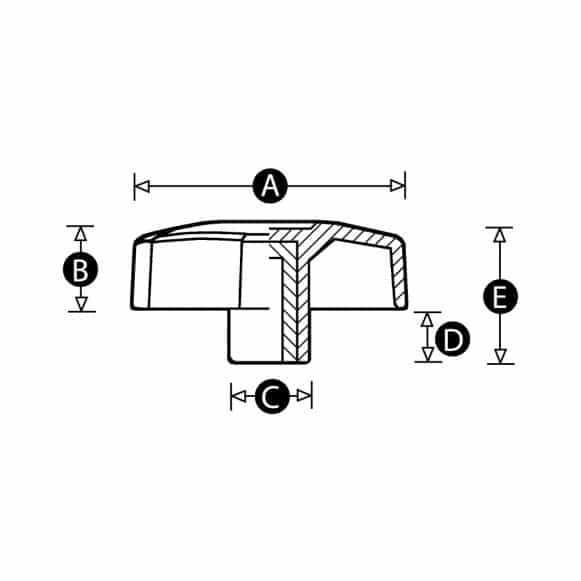 Scallop lobe knob with female threaded insert - technical drawing