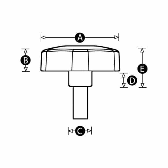 Six lobe knob with male thread - technical drawing