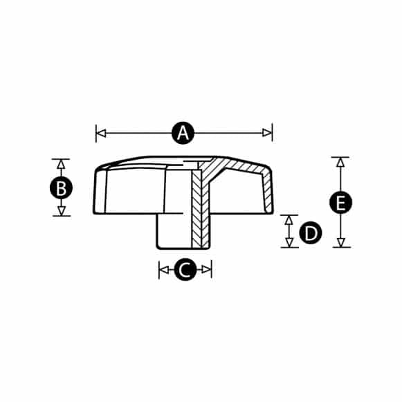 LD-Model-05T-PK Through thread lobe knob technical drawing