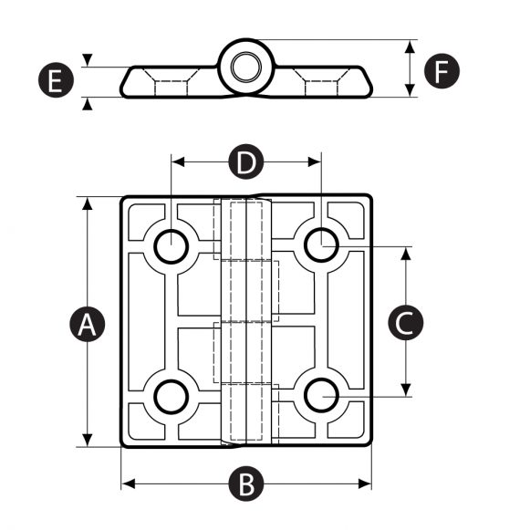 LD-Model-07-HI Metal cabinet and enclosure hinge - technical drawing