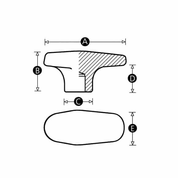 LD-Model-07F-PH Offset tee handle technical drawing