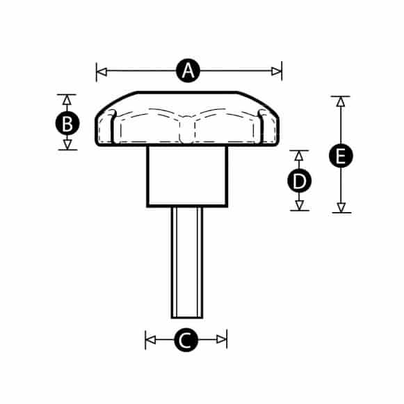 LD-Model-07M-PK lobe knob with coloured cap & logo - technical drawing