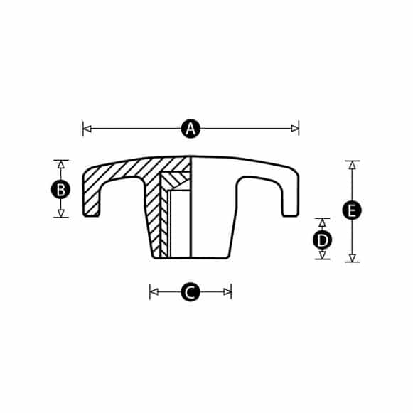 LD-Model-08F-PK Low profile lobe knob - technical drawing
