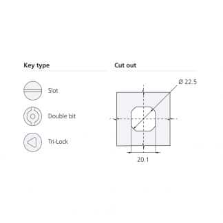 Zinc plated or Stainless Steel Quarter Turn Camlock Latch - cut out and key type diagram