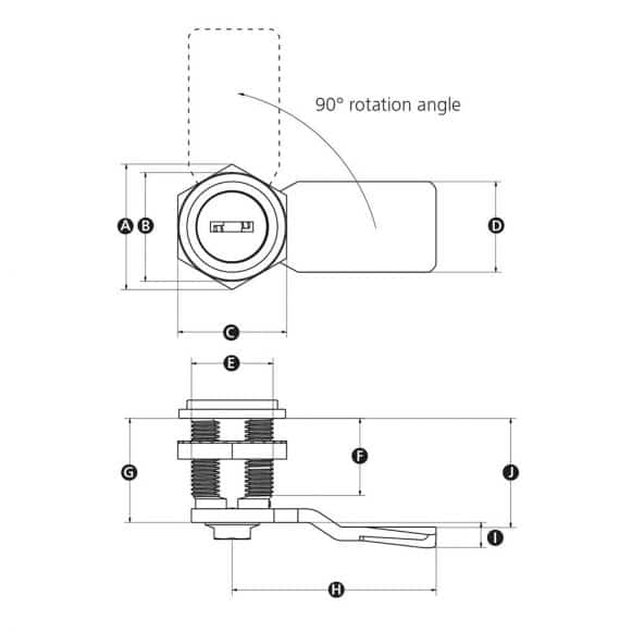 LD-Model-10-ML Quarter Turn Camlock Latch with Cylinder Lock & Key - technical drawing