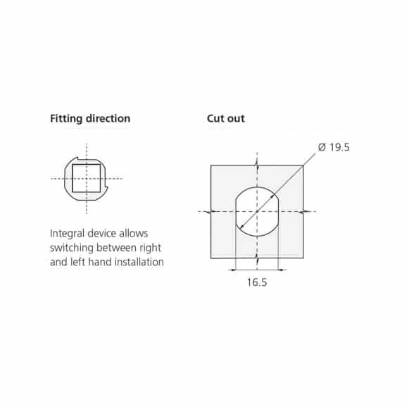 LD-Model-10-ML-CUT-OUT Quarter Turn Camlock Latch with Cylinder Lock & Key -technical fitting diagram