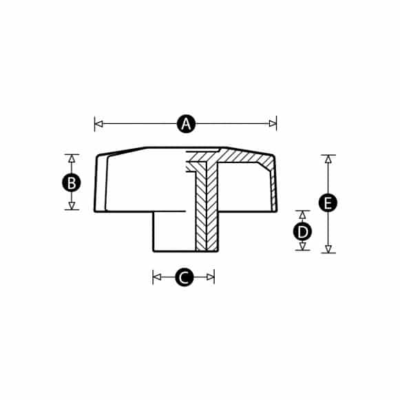 Female threaded tri-star knob - technical drawing