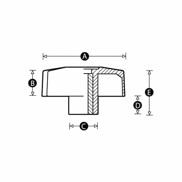 LD-Model-10T-PK Through thread tri-star knob - technical drawing