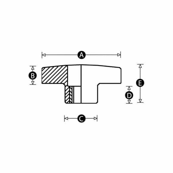 LD-Model-11T-PK through thread star knob technical drawing