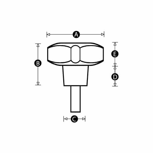 mini star knob with male thread - technical drawing