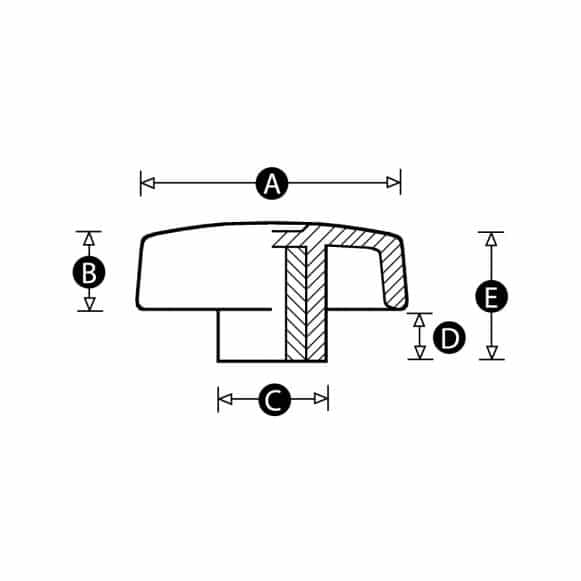 Female thread wing knob - technical drawing