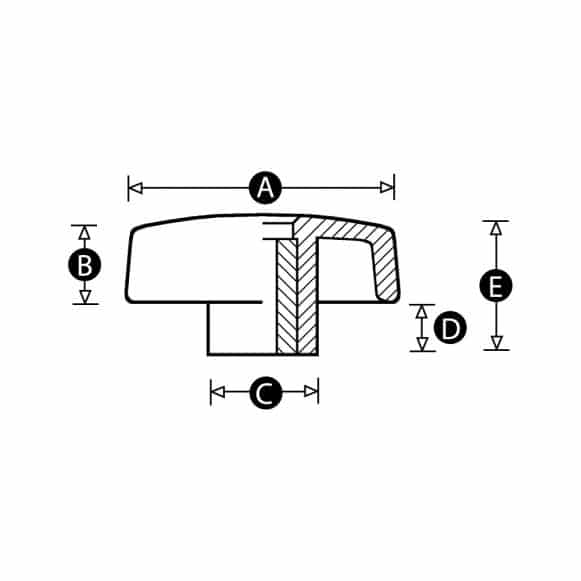 Through thread wing knob - technical drawing