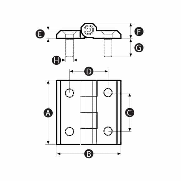 LD-Model-17-HI Technical drawing of surface mount hinge