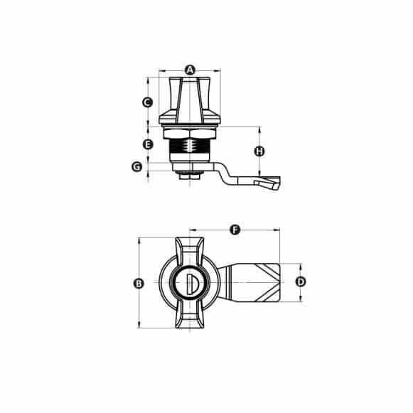 LD-Model-18-ML Cam lock with wing knob technical drawing
