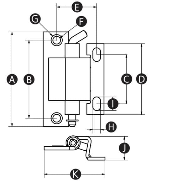 LD-Model-20-HI Technical drawing of Concealed Hinge with Removable Pin