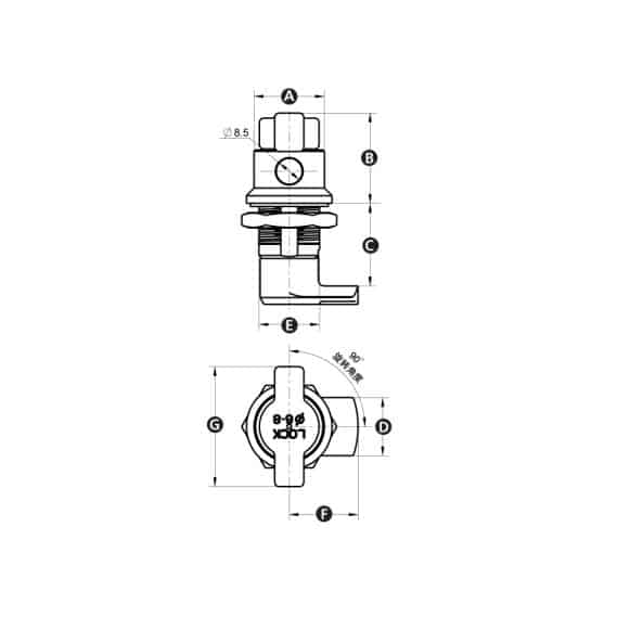LD-Model-20-ML Technical drawing of padlock compatible cam lock