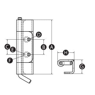 LD-Model-21-HI Technical drawing of Concealed & Removable Hinge with Pin and Circlip