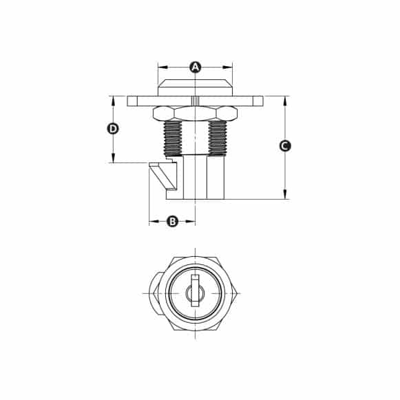 LD-Model-21-ML Technical drawing of a push-to-close slam latch