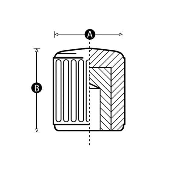 Technical drawing of a knurled thumbscrew knob