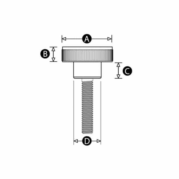 Male threaded knurled thumbscrew knob 2d technical drawing