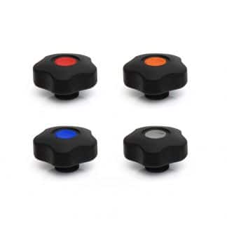 Model-01F-PK-View-5 Soft touch lobe knob with coloured caps