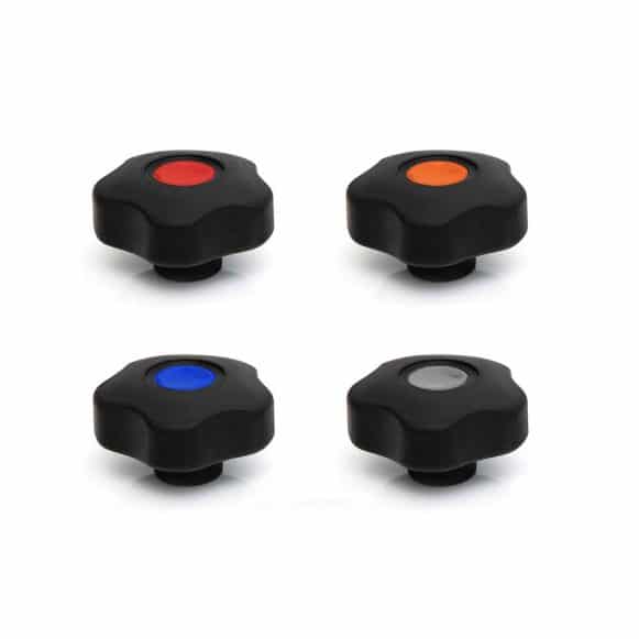 Model-01F-PK-View-5 Soft touch lobe knob with coloured caps