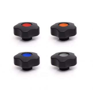 Model-02F-PK-CAP-COLOURS Plastic lobe knobs with coloured caps