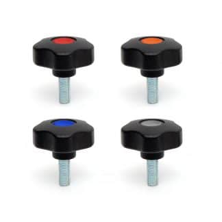 male thread lobe clamp knob with coloured caps