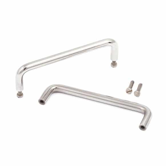 Model-21-BH-2 Polished steel furniture and cabinet drawer pull handle with screws - underside